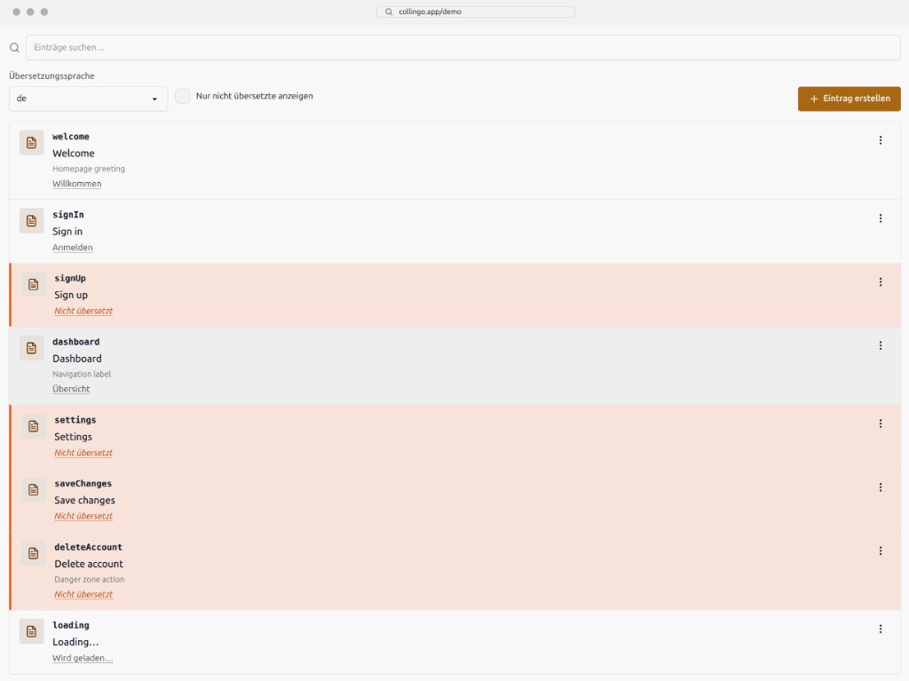 Screenshot of the Collingo entry editor